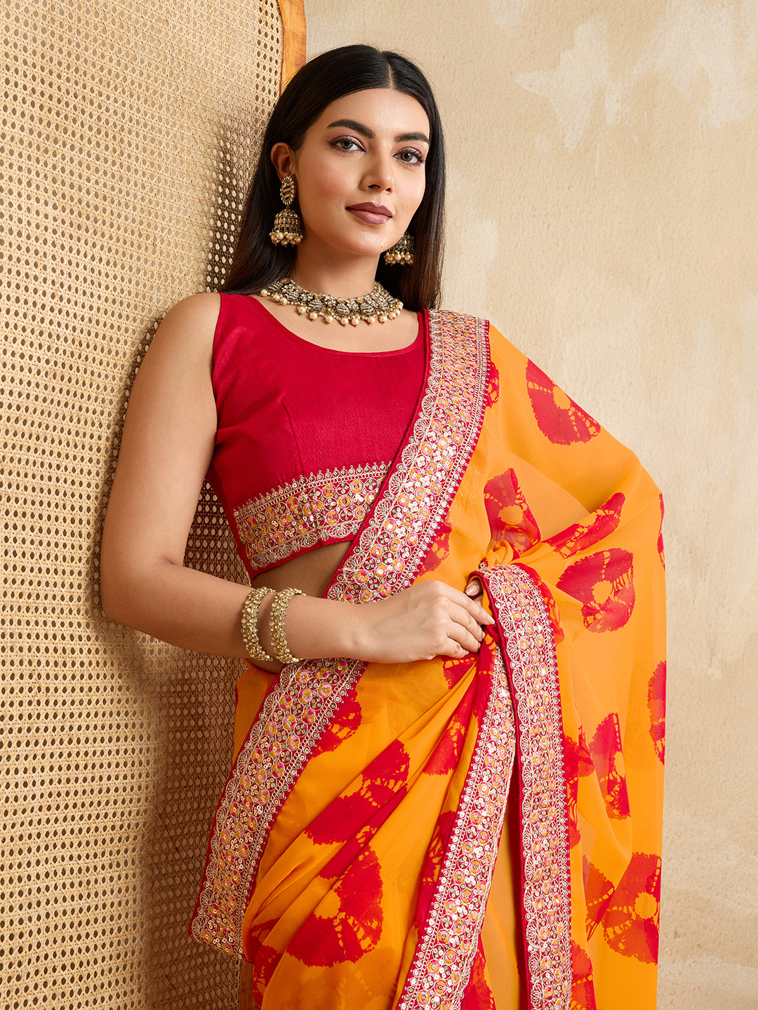 Nakshatra Bandhini Print Yellow Saree