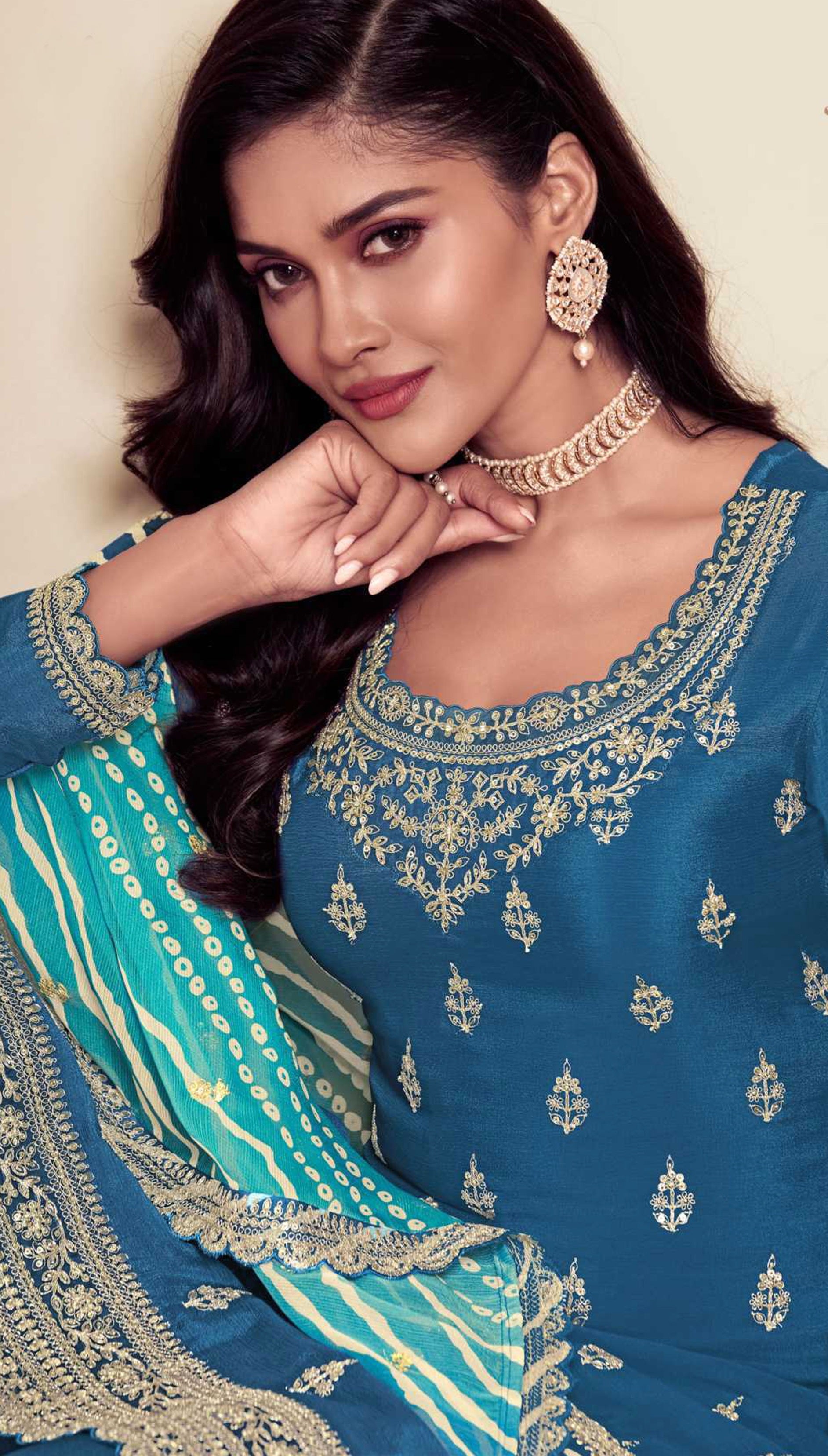 Nakshatra Blue Embroidered Palazzo Suit