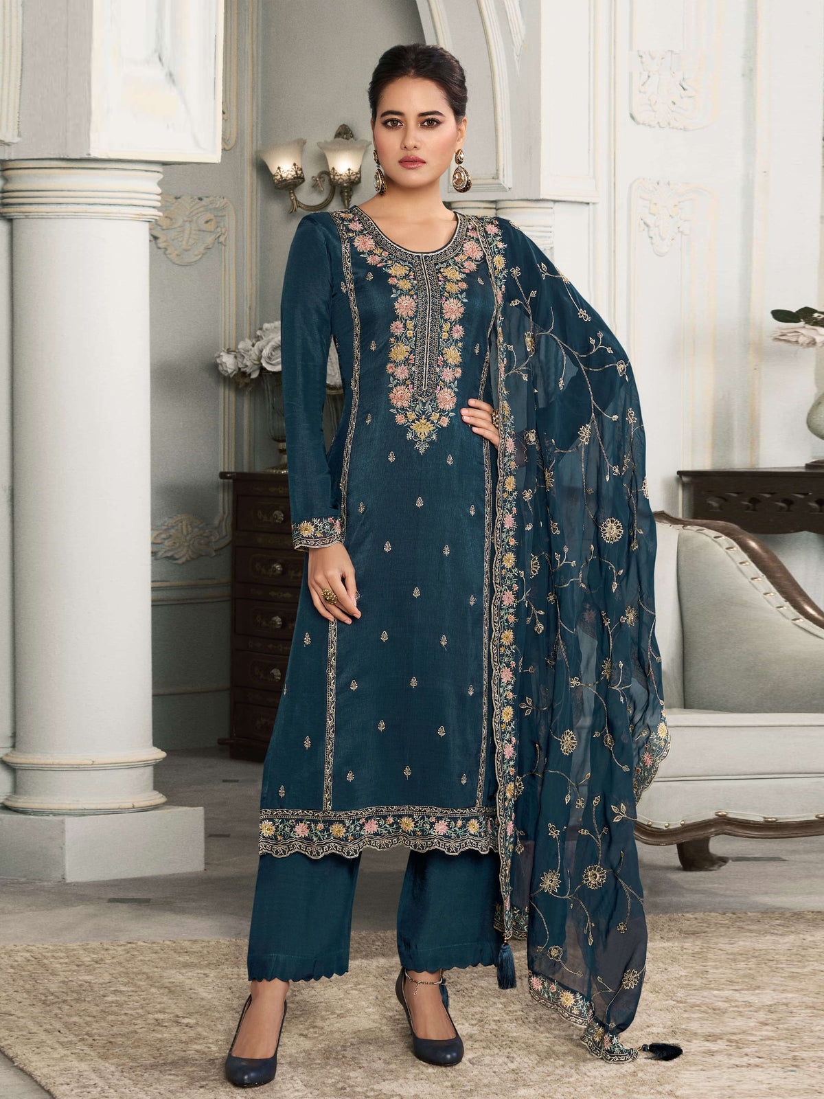 Nakshatra Blue Partywear Silk Suit
