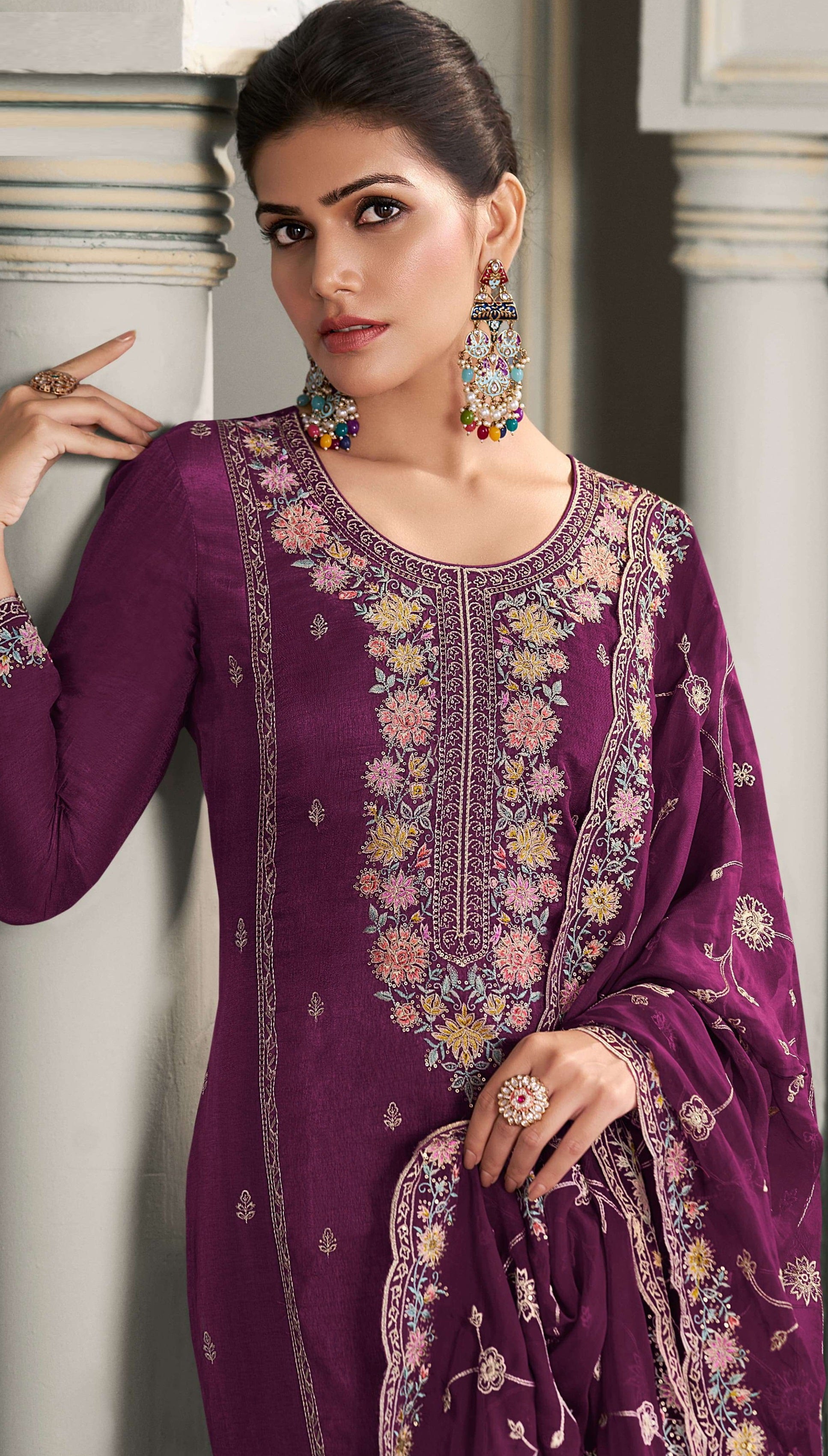 Nakshatra Purple Partywear Silk Suit