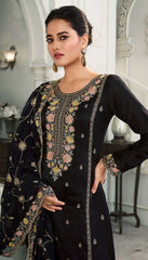 Nakshatra Black Partywear Silk Suit