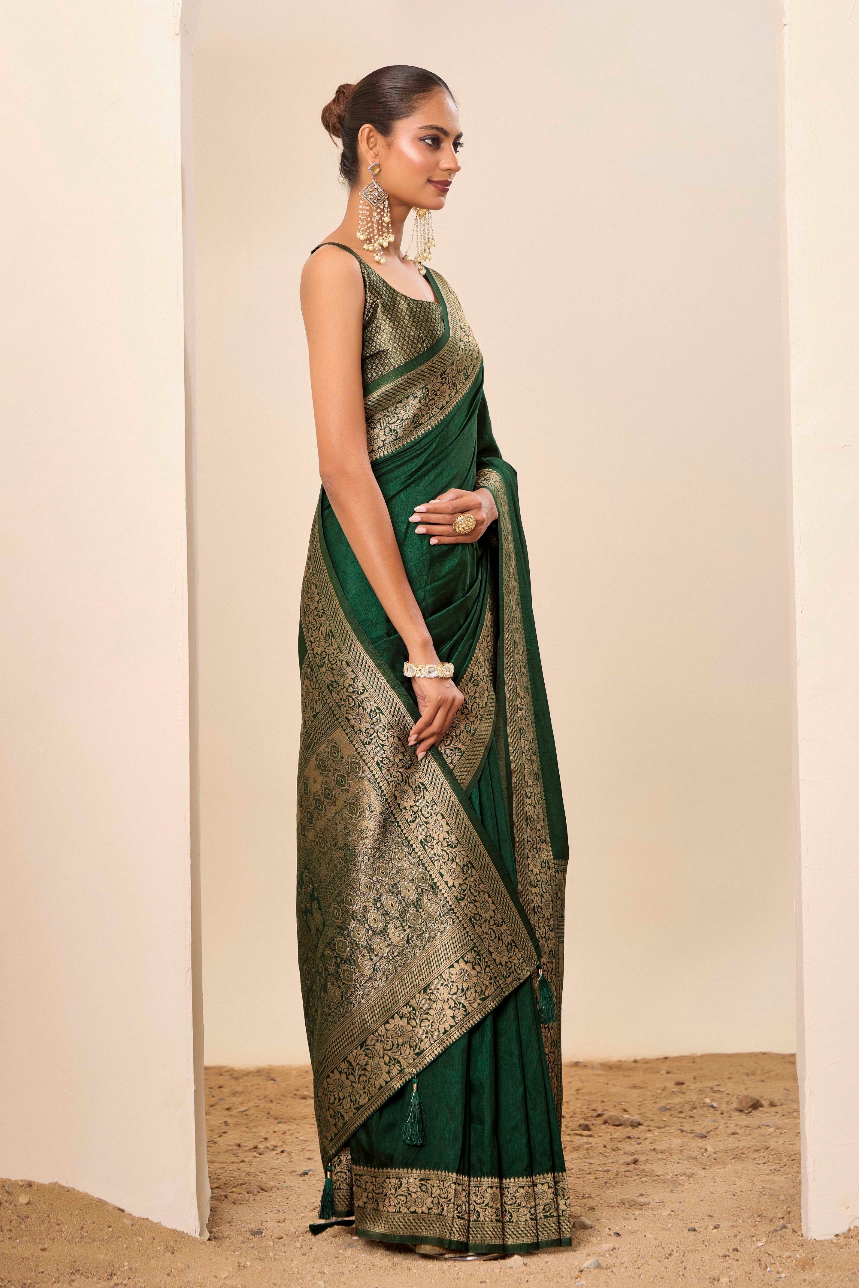 Nakshatra Green Dola Silk Saree