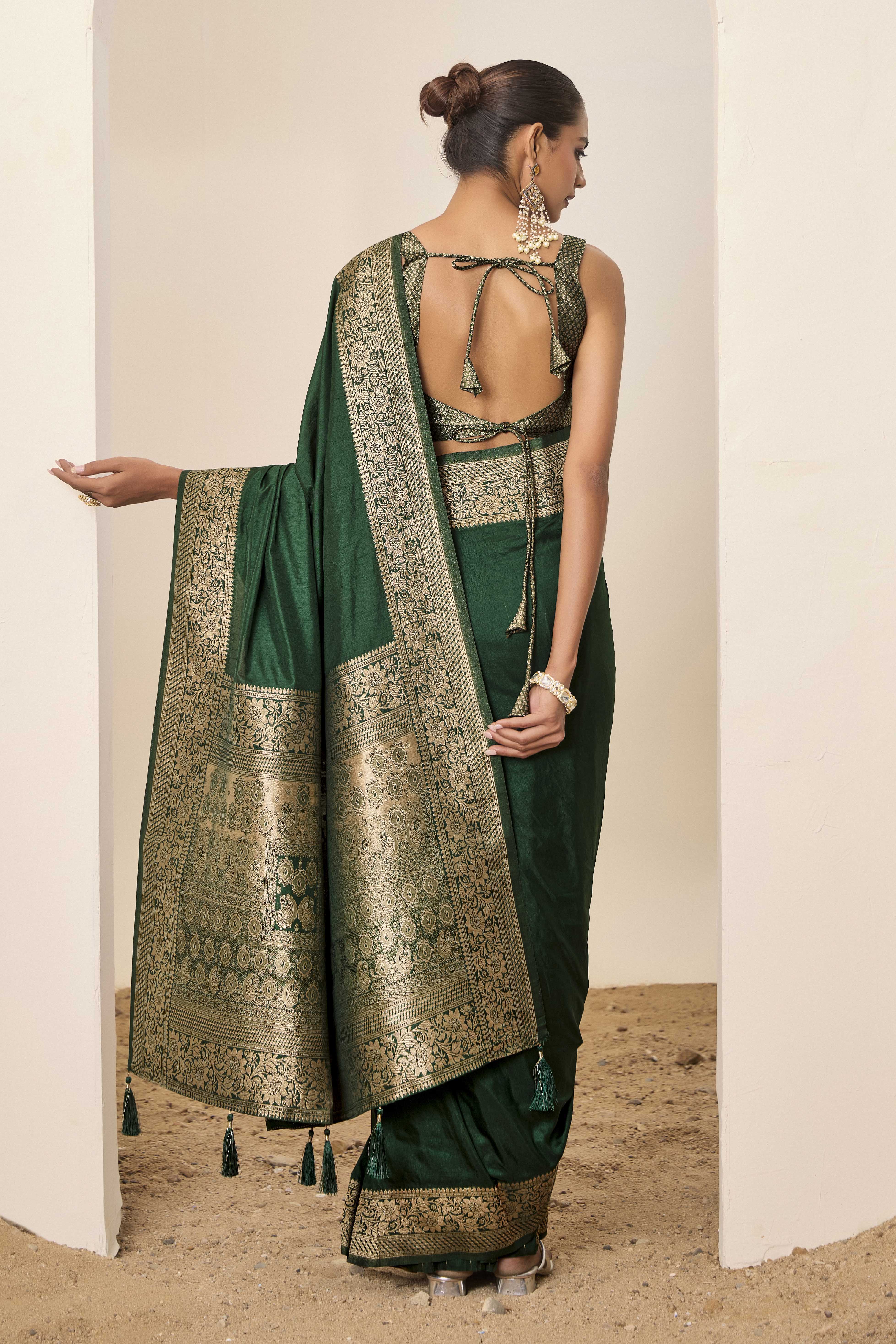 Nakshatra Green Dola Silk Saree
