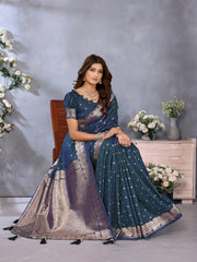 Nakshatra Teal Blue Banarsi Silk Saree