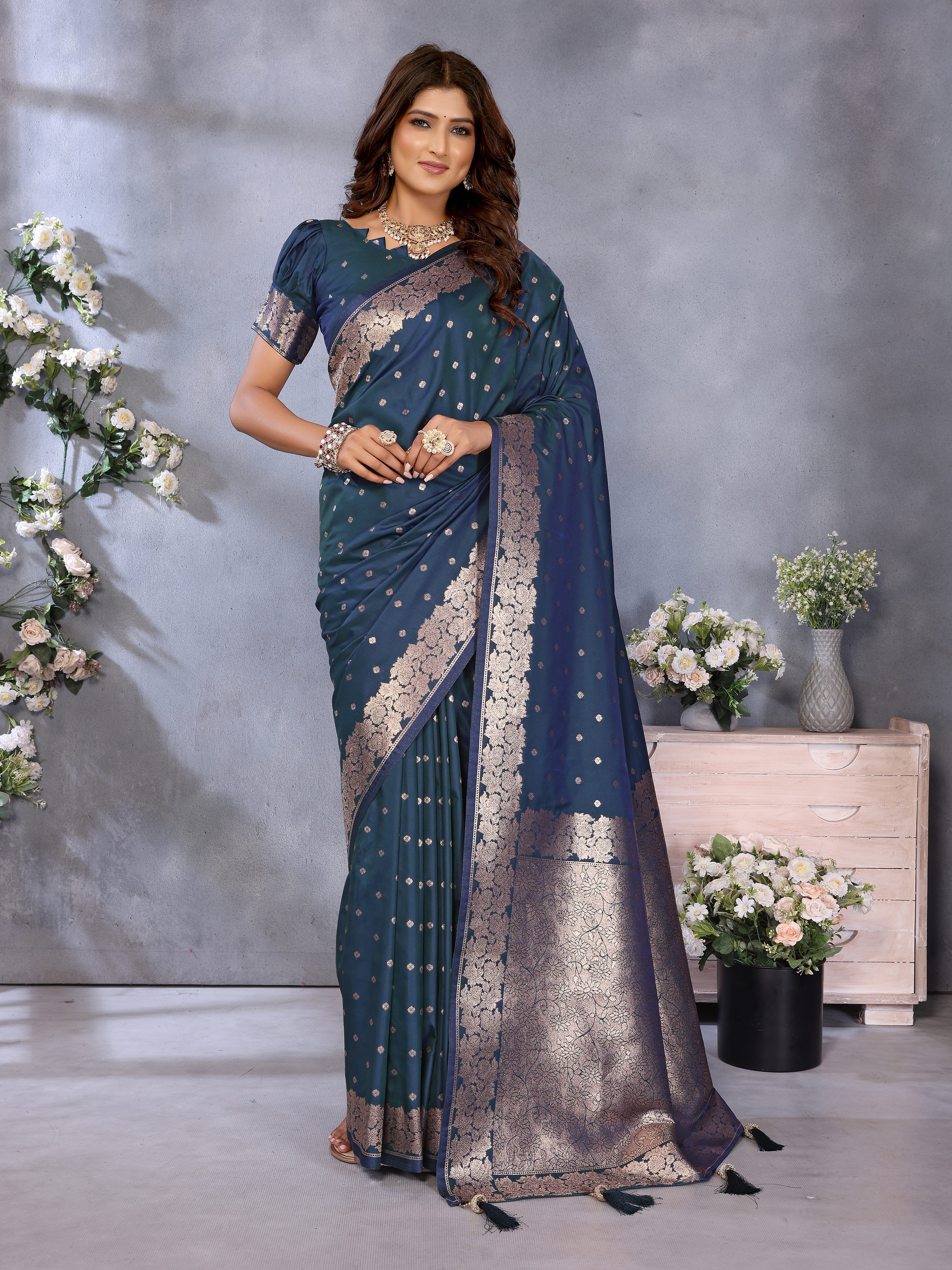 Nakshatra Teal Blue Banarsi Silk Saree