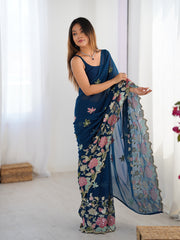Nakshatra Blue Embroidered Georgette Saree