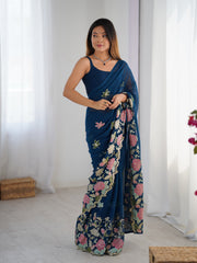 Nakshatra Blue Embroidered Georgette Saree