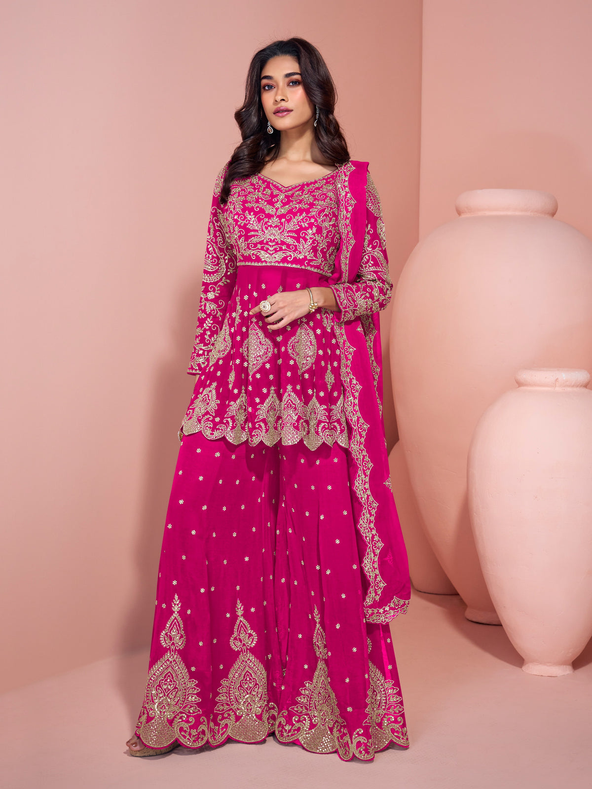 Nakshatra Pink Heavy Partywear Sharara Suit