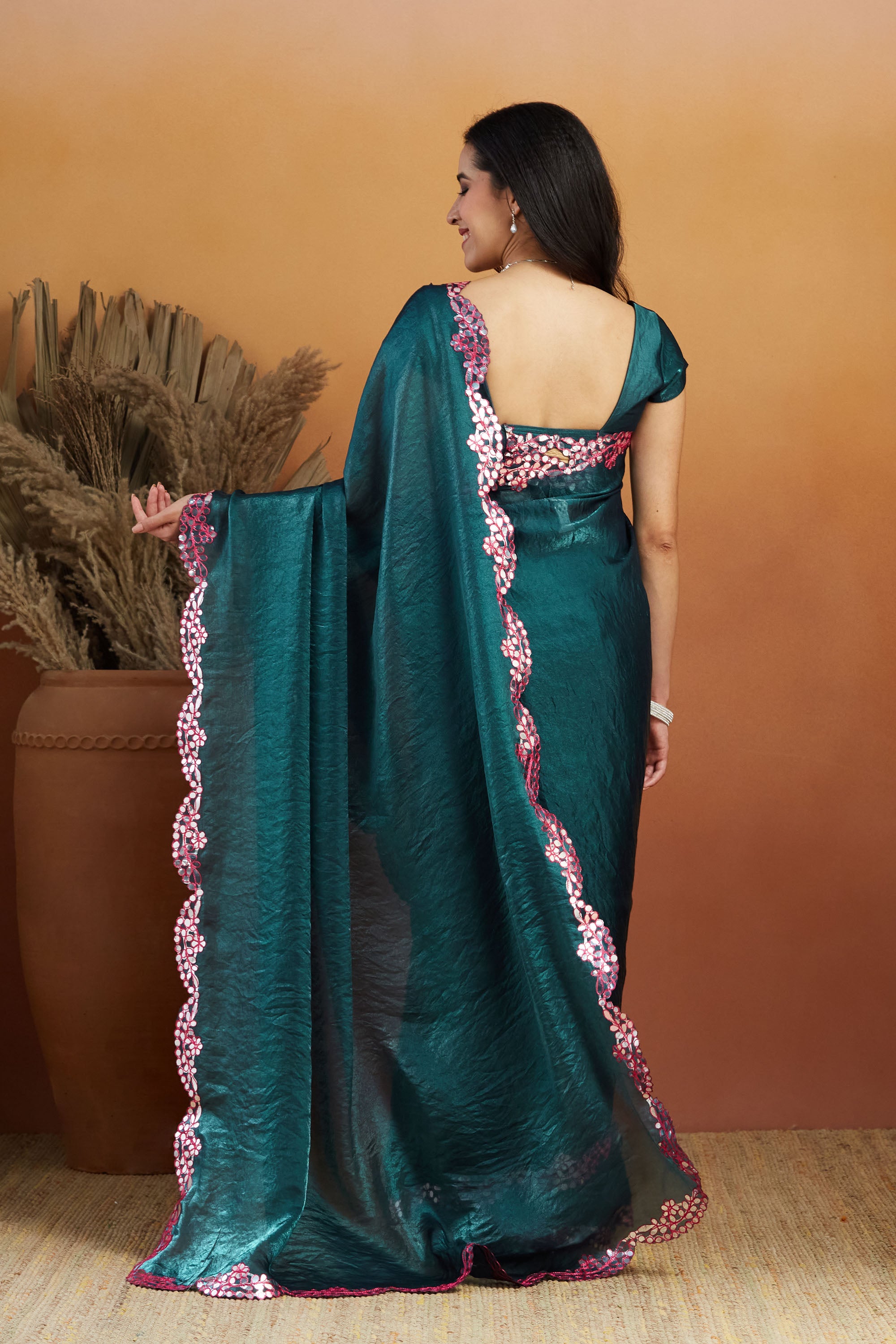 Nakshatra Rama Color Ready to Wear Saree
