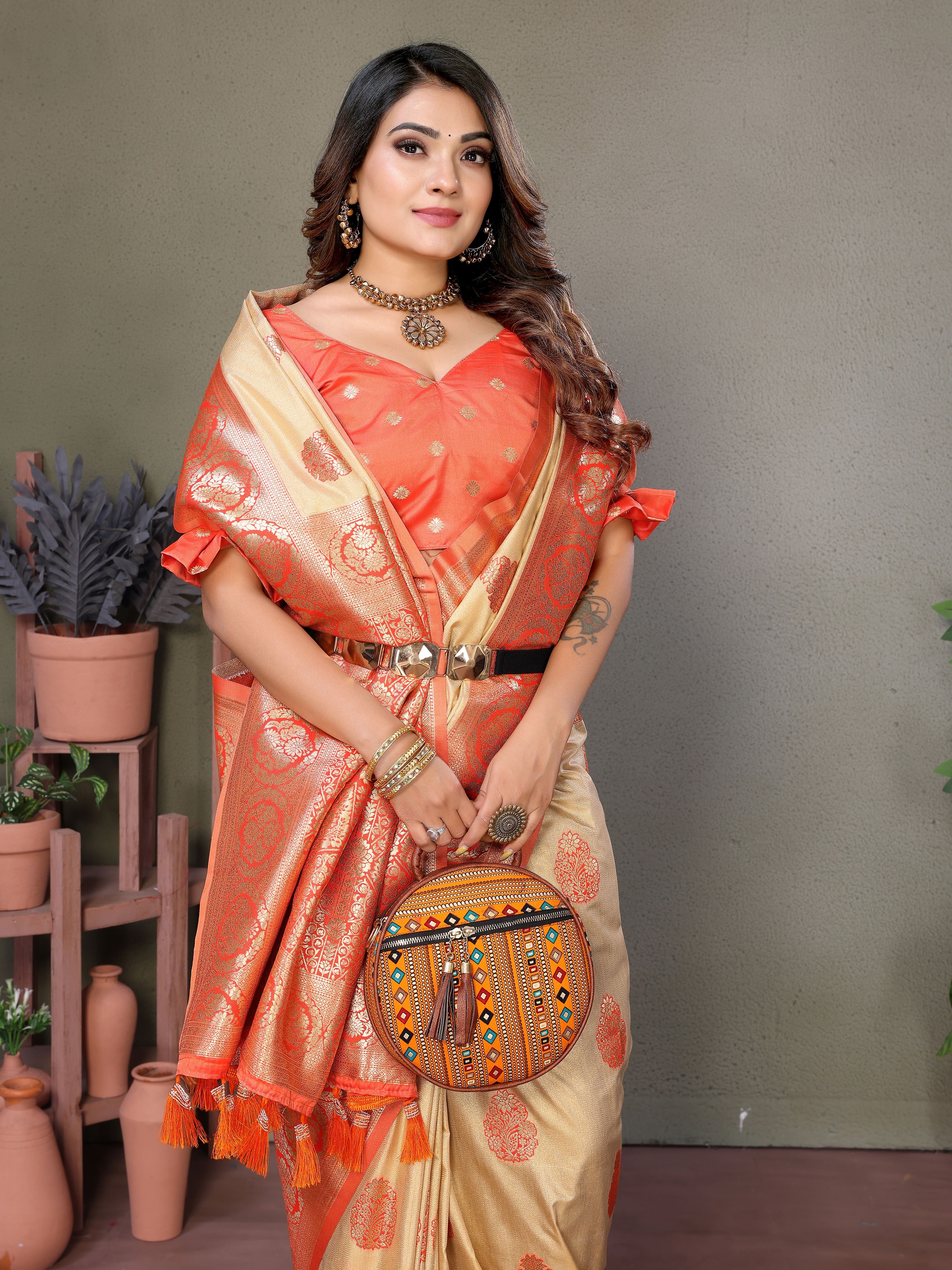 Nakshatra Orange Viscose Silk Saree