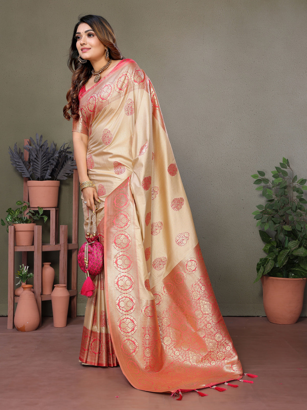 Nakshatra Pink Viscose Silk Saree