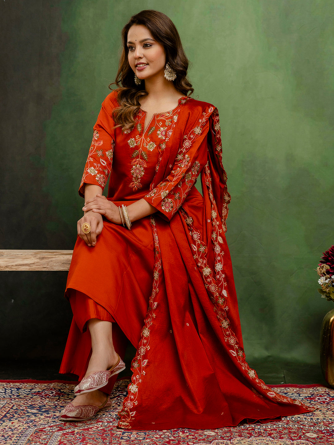 Nakshatra Rust Silk Readymade Suit