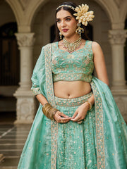 Nakshatra Sea Green Organza Tissue Lahenga Choli