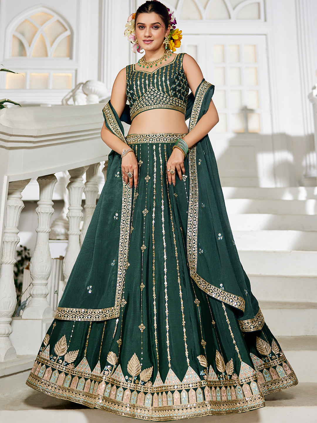 Nakshatra Green Georgette Lehenga Choli with Sequin and Embroidery Work