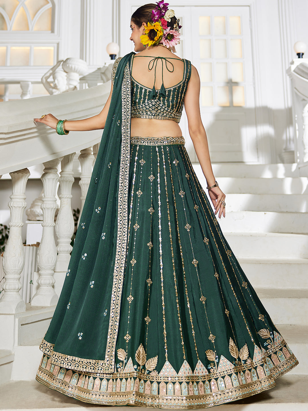 Nakshatra Green Georgette Lehenga Choli with Sequin and Embroidery Work