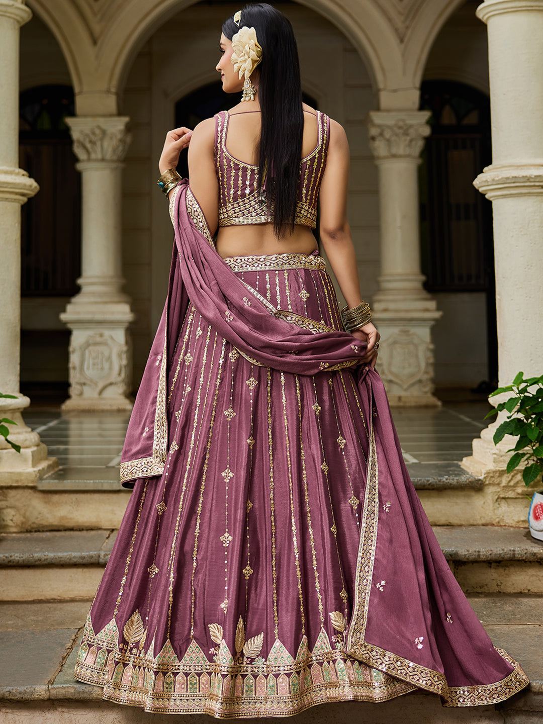 Nakshatra Rose Gold Georgette Lehenga Choli with Sequin and Embroidery Work