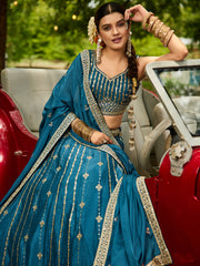 Nakshatra Teal Georgette Lehenga Choli with Sequin and Embroidery Work