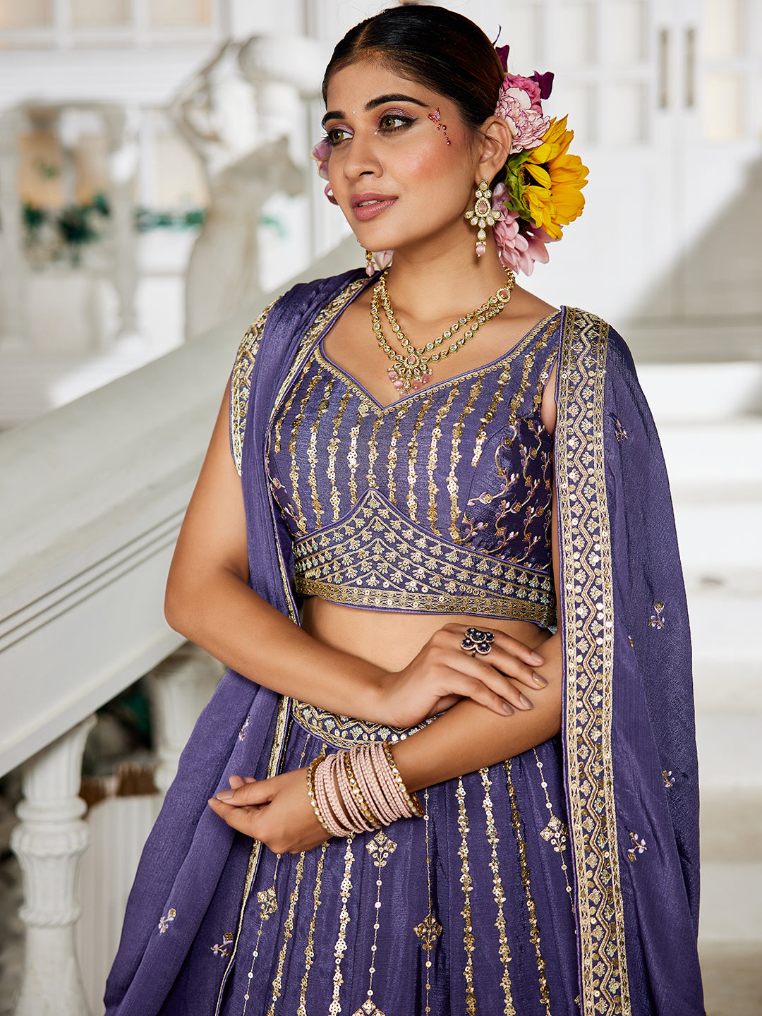 Nakshatra Voilet Georgette Lehenga Choli with Sequin and Embroidery Work