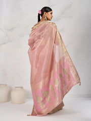Nakshatra Pink Tissue Linen Saree with Zardosi Handwork & Embellished Pallu