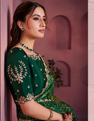 Nakshatra Green Satin Silk Saree