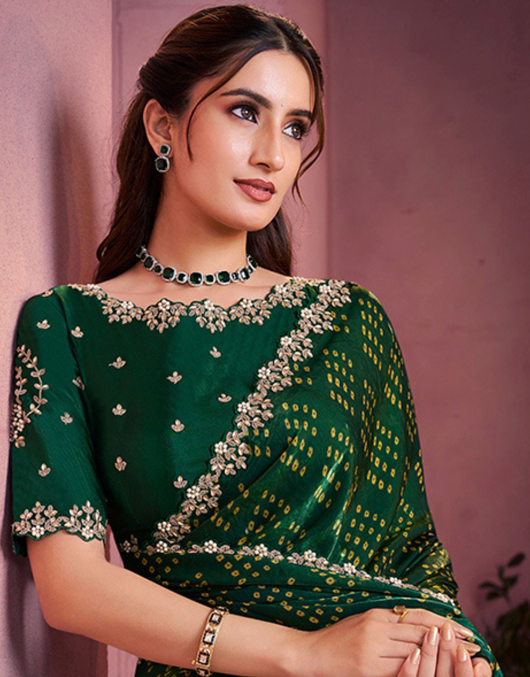 Nakshatra Green Satin Silk Saree