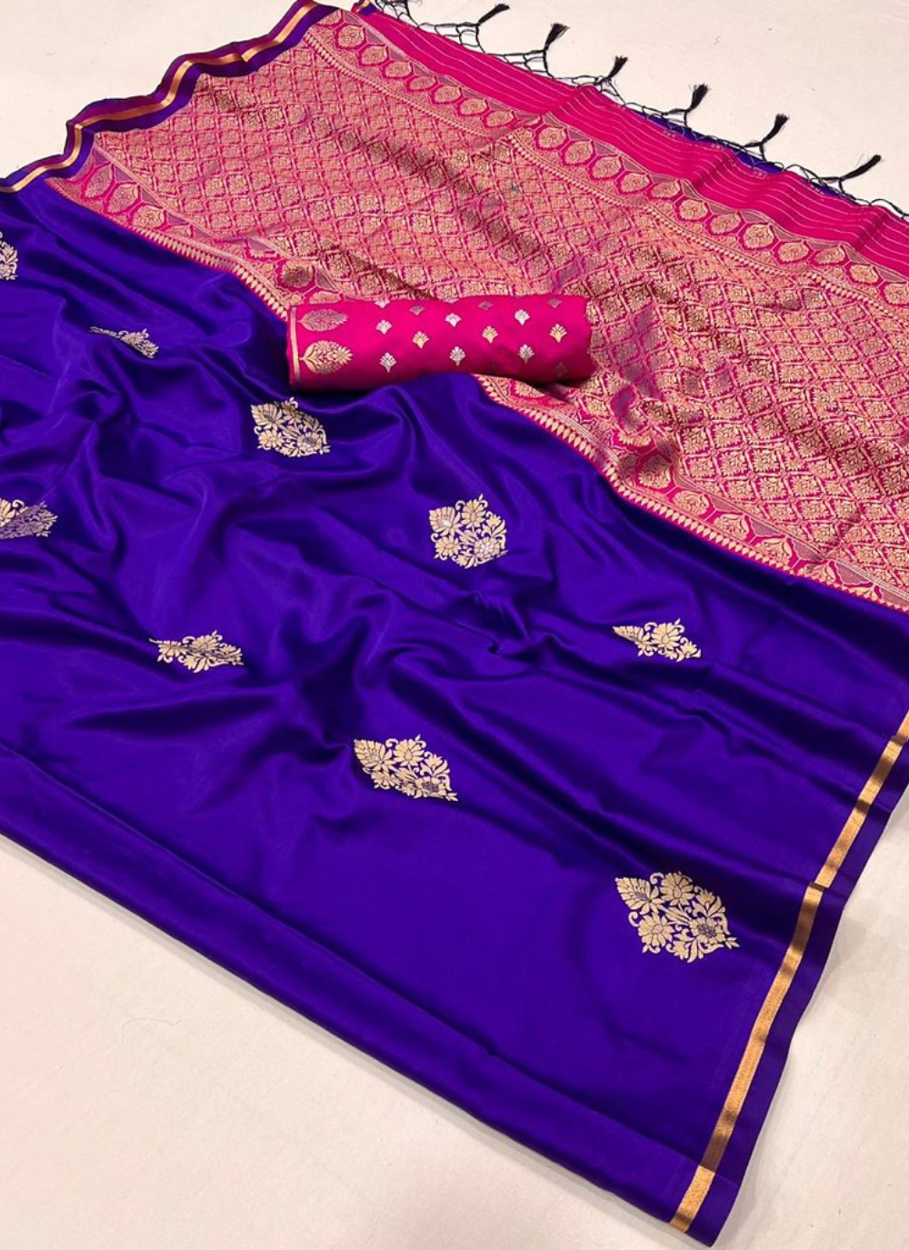 Nakshatra Navy blue Satin silk saree