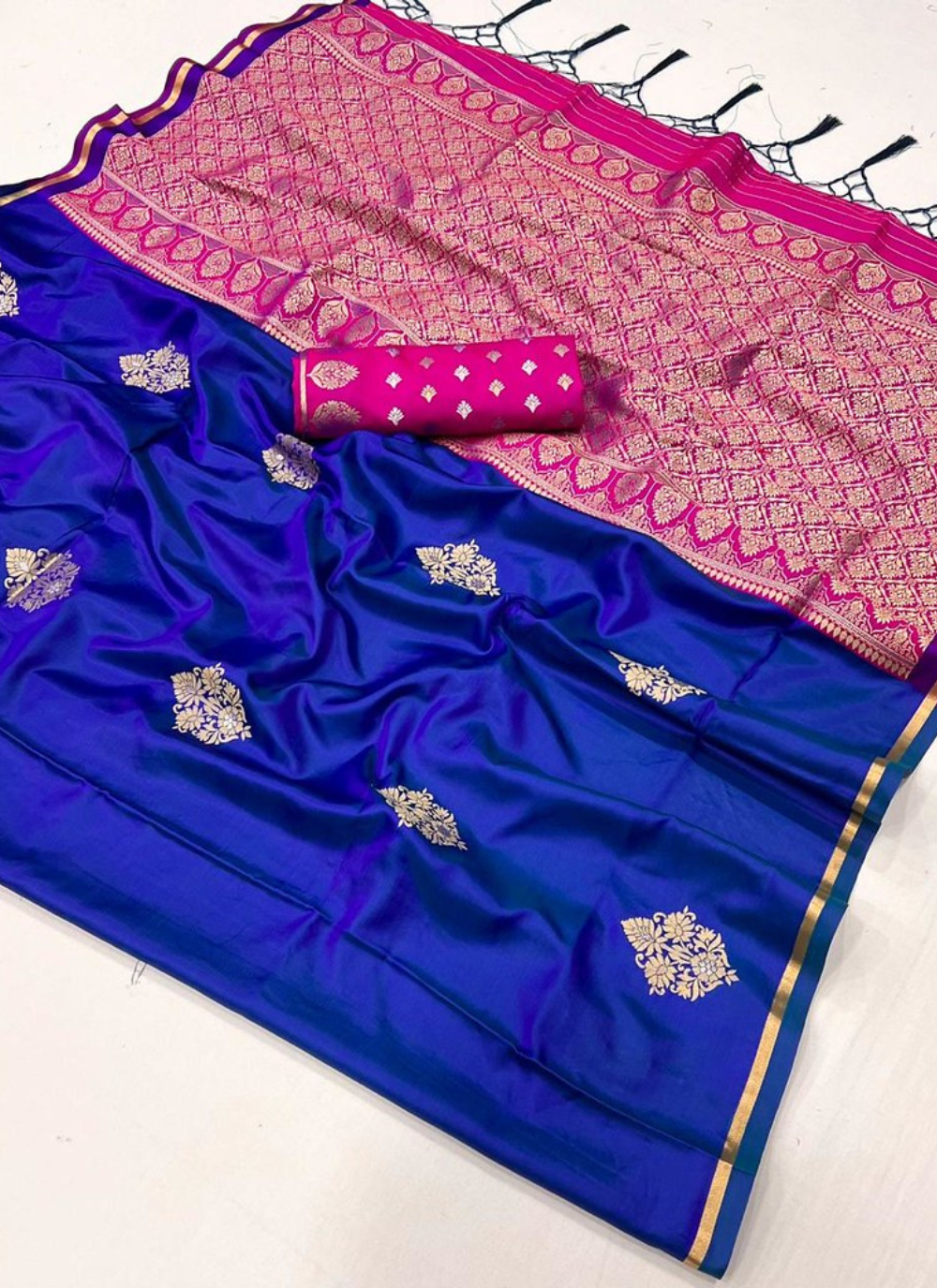 Nakshatra Royal Blue Satin silk saree
