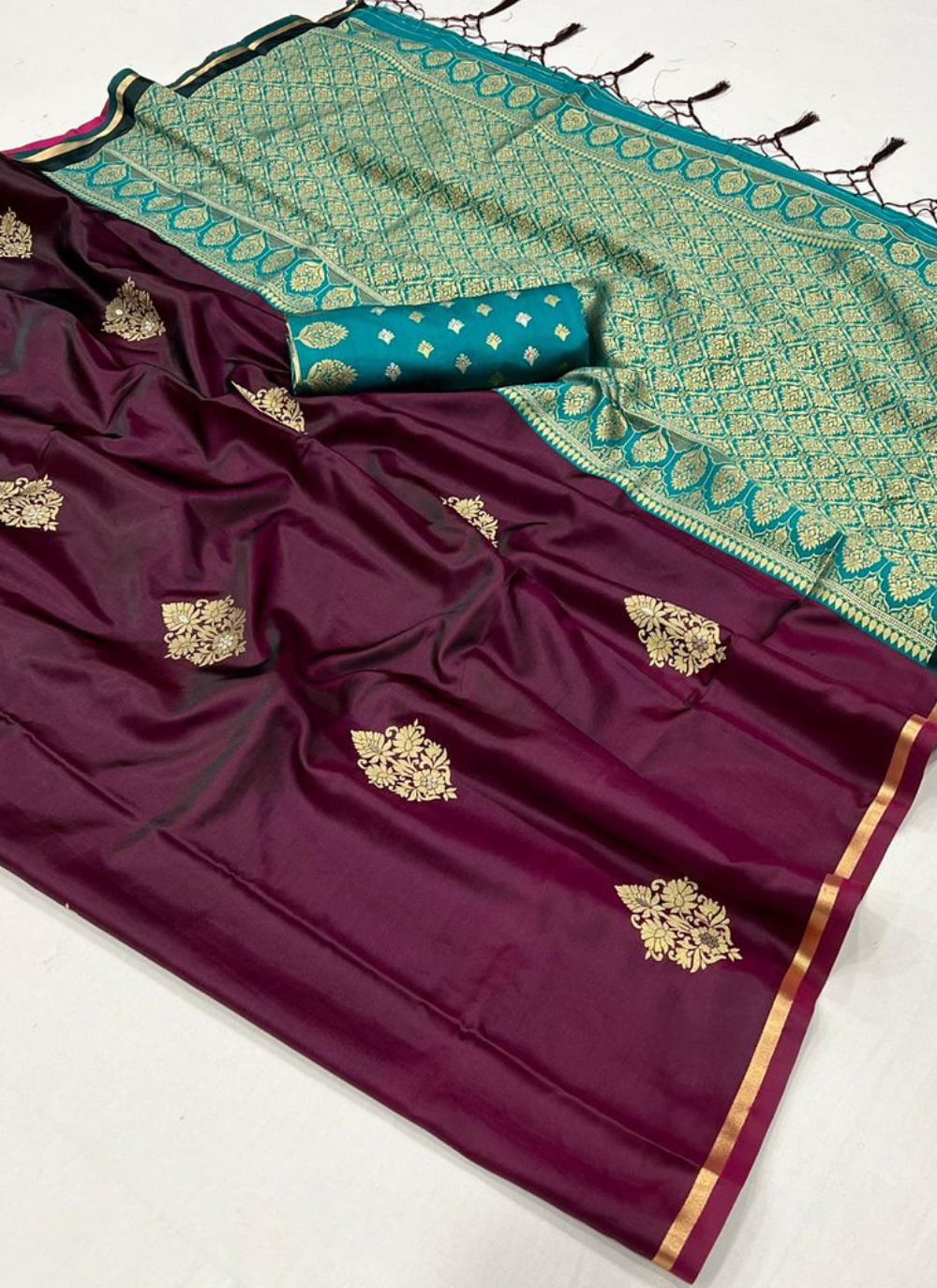 Nakshatra Wine Satin silk saree